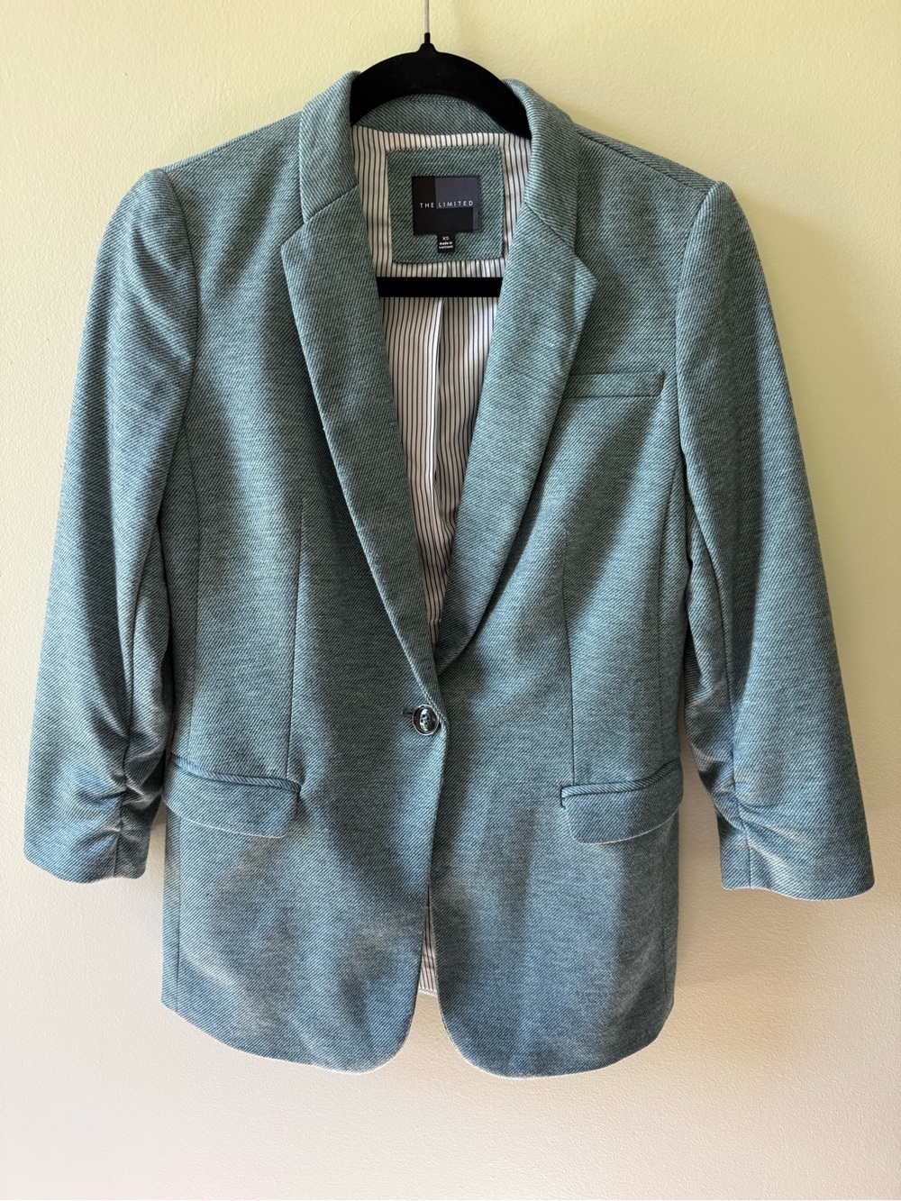 The Limited Sage Green Ruched Sleeve Blazer XS Office Chic Tweed Career Jacket